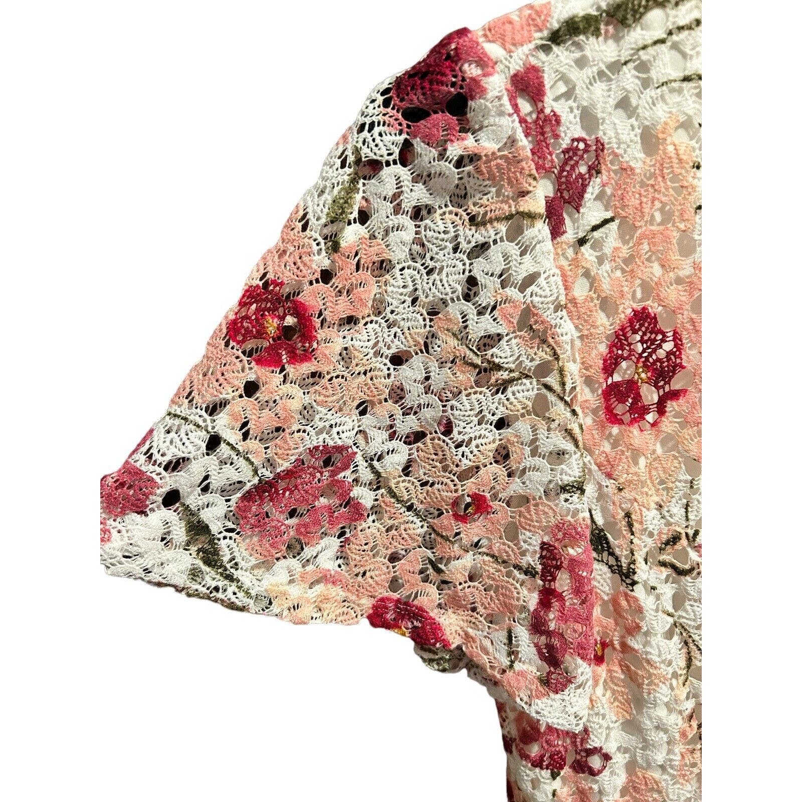 Rabbit Rabbit Rabbit Nwt Women’s Pink White Crochet Floral Midi Dress Size 14 — image 4 of 8